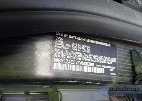 2015 BMW I3 Base W/Range Extender z USA, uszkodzony, nr VIN WBY1Z4C57FV500286